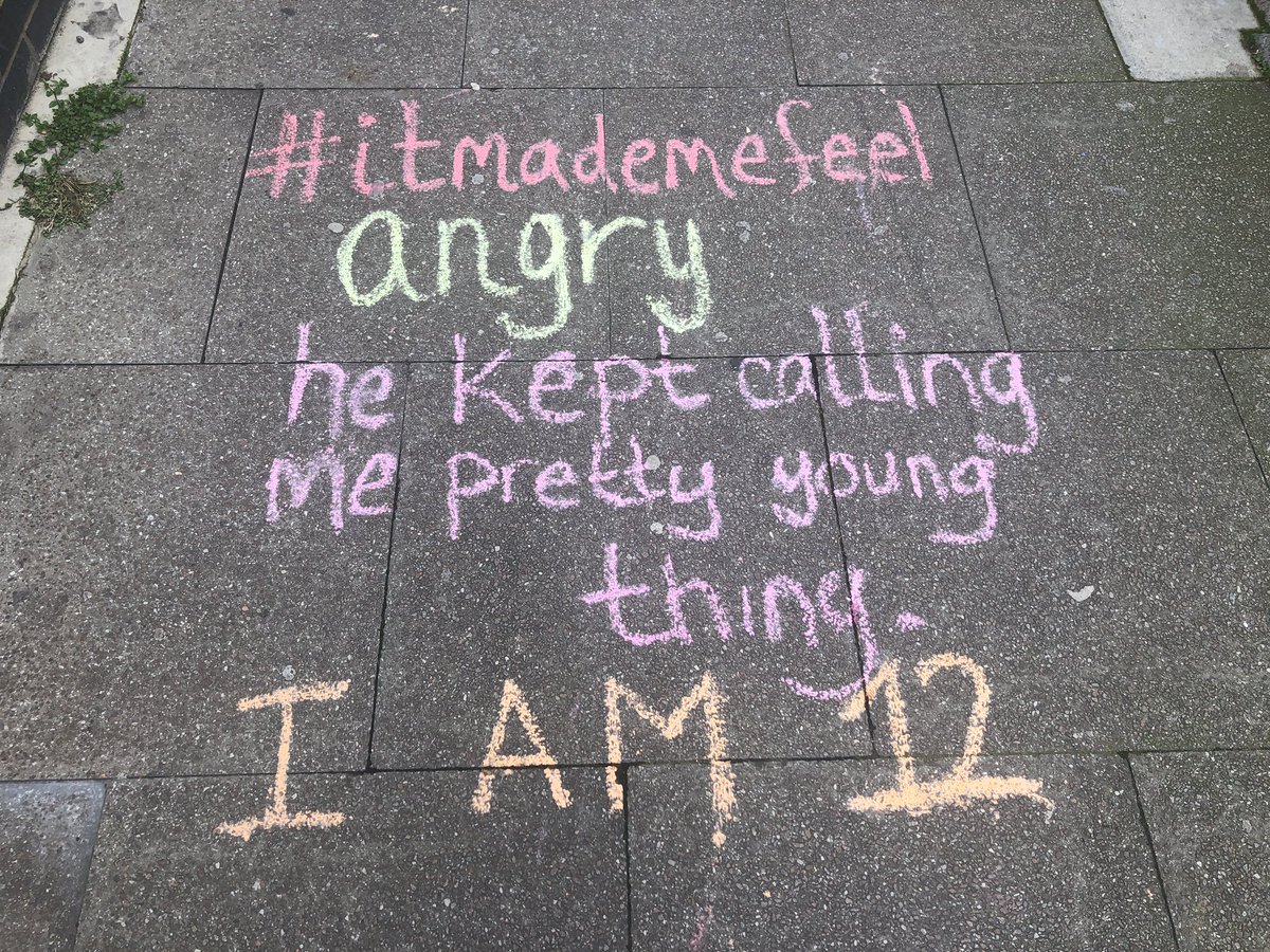 EmmaLNye's tweet photo. Powerful and arresting pavement campaign by @itmademefeel organised by @LamYouthCouncil Young people share their experiences of sexual harassment #Brixton #itmademefeel https://t.co/c5mIs0gjxK