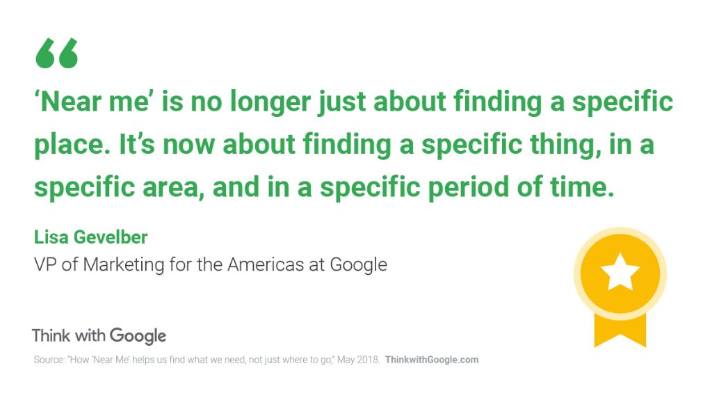 ThinkwithGoogle's tweet image. Make sure your brand’s search results include the information people really want when they search “near me.” goo.gl/nWxZNm