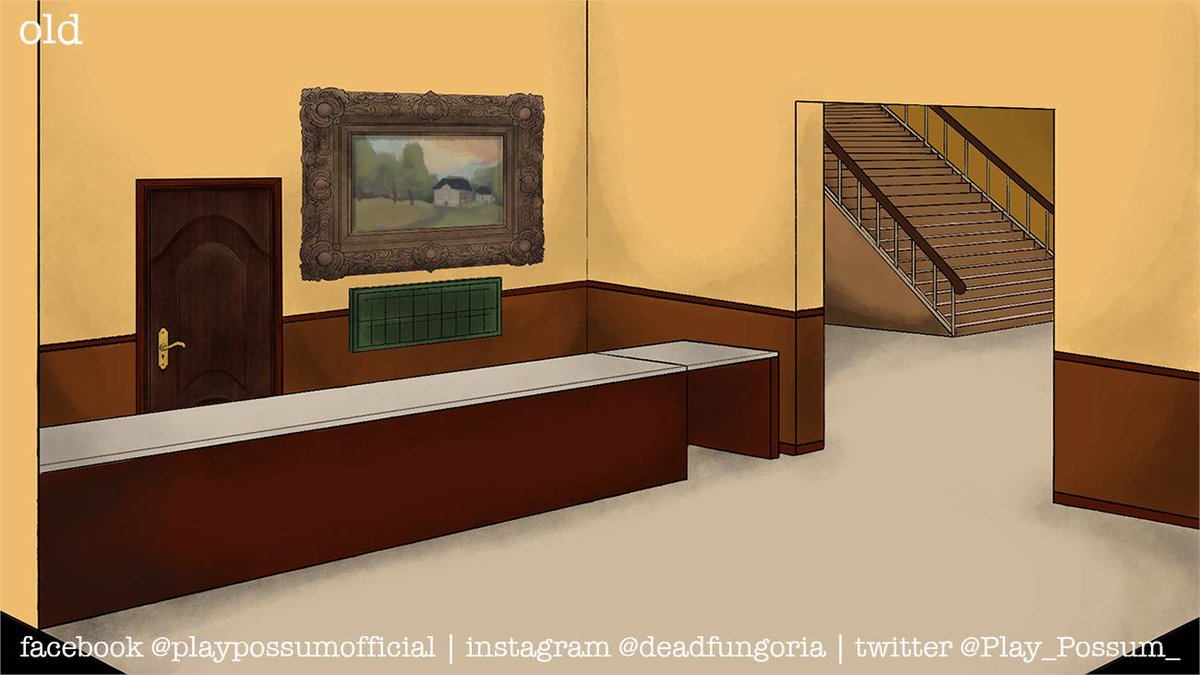 Play_Possum_'s tweet photo. New front desk for Sleeper Manor. Even a little bit of an facelift goes a long way🔨🍄

#deadfungoria #indiegame #indiedev #pointandclick #visualnovel #lovecraftian #horrorgame #gameart #background #backgroundart #drawthisagain https://t.co/3h5c62nTqu