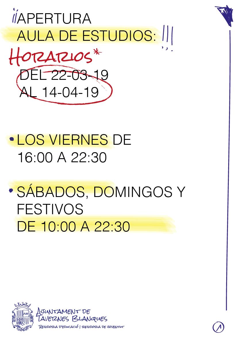A partir de mañana, abierta el aula de estudios. Consulta los horarios 👇