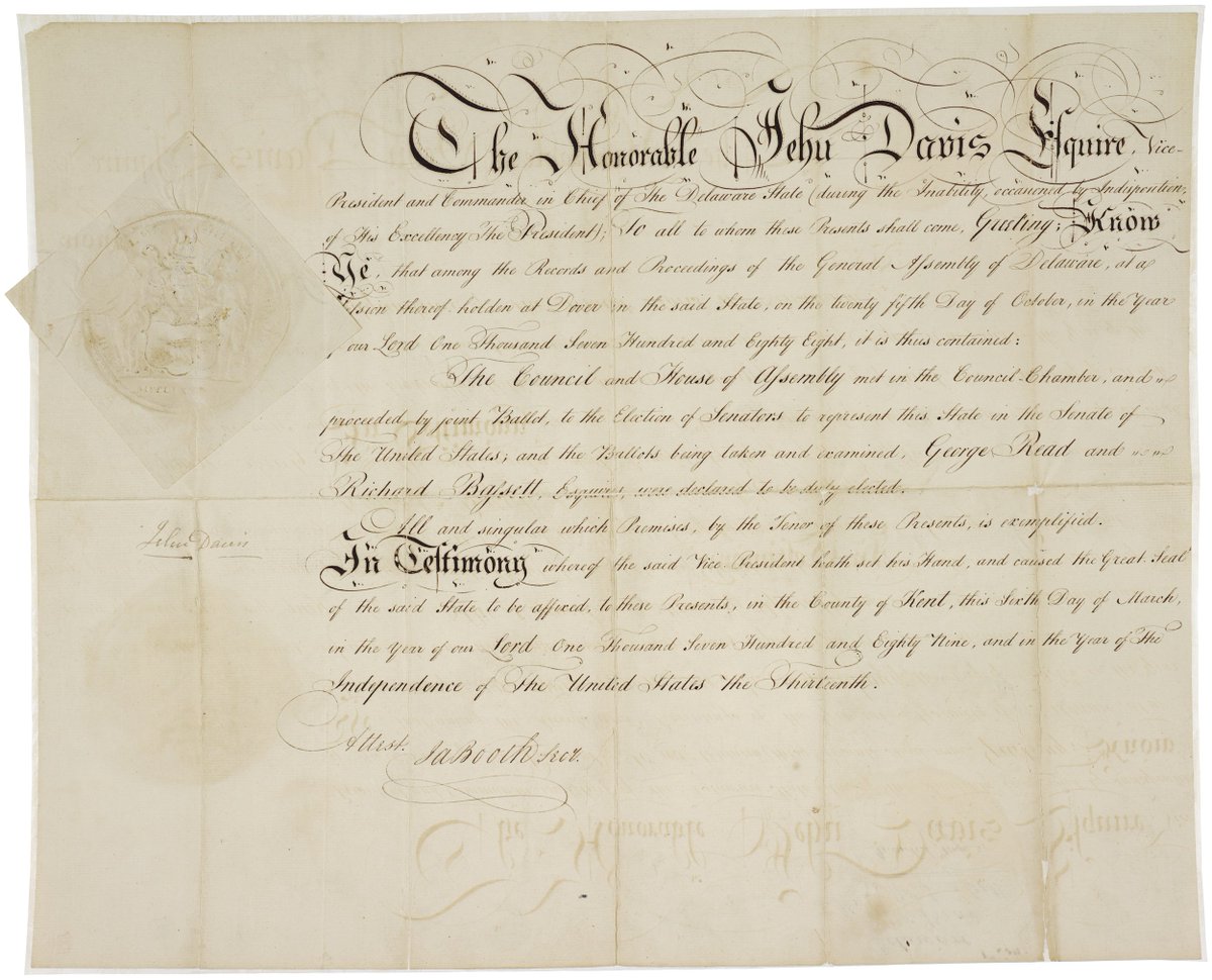TodaysDocument's tweet photo. “Credentials of Senator Richard Bassett from Delaware," presented to the Senate 230 years ago #OTD https://t.co/3X0iM3qXy6 #FirstCongress https://t.co/KiEwuwbedf