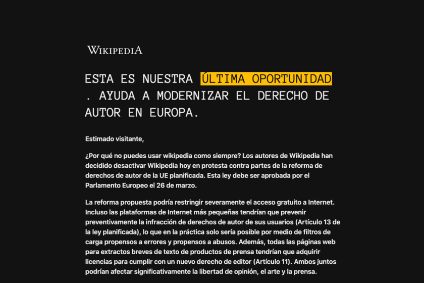 La Wikipedia se apaga y PornHub, Twitch y Reddit protestan contra la nueva directiva de copyright europea genbeta.com/p/301741