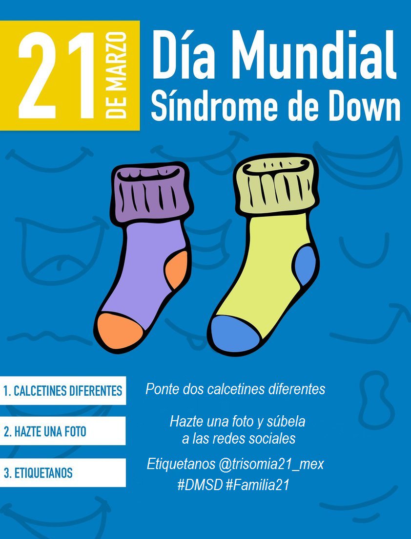 cin_laurel's tweet photo. HOY #21Mar utiliza #CalcetinesDesparejadosDM y arrobanos TODAS LAS FOTOS LAS COMPARTIREMOS para concientizar juntos el #DiaMundialDelSindromeDeDown
@cin_laurel @trisomia21_mex
#Familia21 #DMSD #DMSD19 #DMSD2019 #WDSD #WDSD19 #WDSD2019 #CalcetasDeColores #DiferentesPeroIguales RT https://t.co/DLZIdSoehQ