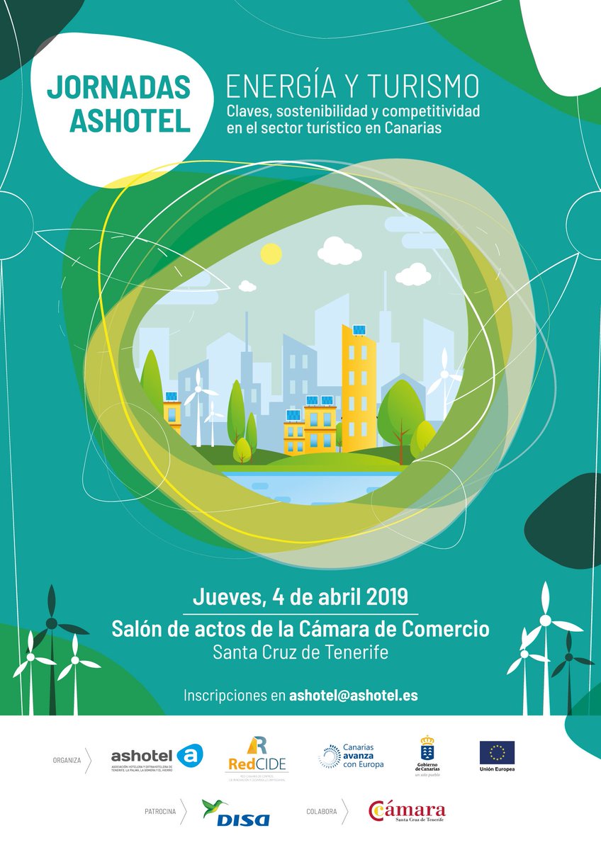 ✏️ #notadeprensaAshotel ✅ #Jornadaprofesional 4 abril #Ashotel organiza en @Camaratenerife la #jornada ‘Energía y Turismo’, en la que varios expertos disertarán sobre los obstáculos de un aprovisionamiento energético competitivo en el sector turístico. 👉bit.ly/2HzOfhR