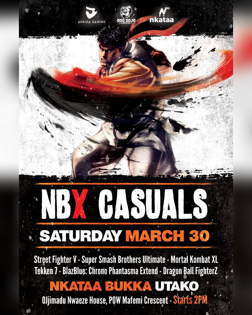 AdeizaGaming's tweet photo. Tighten those fists 👊🏾 and rehearse those combo strings 🎮... the #nbxguild is going to be pitting all you gamepad warriors against each other once again! 🏆

Join us for casuals at @nkataabukka from 2pm on Saturday the 30th of March! 👍🏾

#AbujaTwitterCommunity https://t.co/aoxaHUtvkh