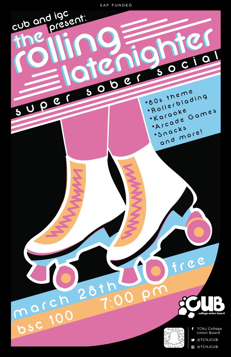 CUB is exited to announce our spring latenighter, The Rolling Latenighter! Co-sponsored with IGC, March 28!