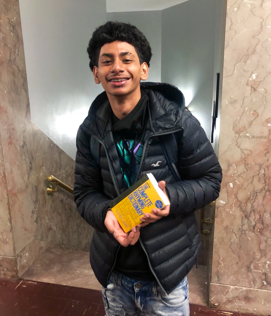 wc_bryant's tweet photo. Sometimes a small gesture has a big impact... Never thought I’d see a student so excited to get a dictionary but he said that he can’t wait to put it to use in his next rap. #ChampionsForChildren #HipHopEd @NDwarka1 @WCBryantHSLIC @DOEChancellor https://t.co/IXRPHwb6mL