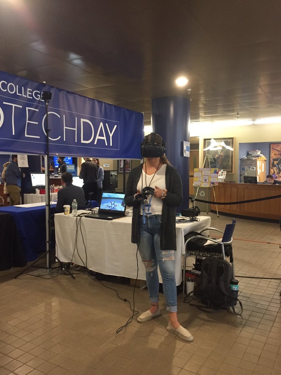 IthacaWeek's tweet photo. Our reporters are getting hands-on at #EdTech19! Here’s @sarahresman trying out one of the VR simulation games. https://t.co/ICup1wKGTQ