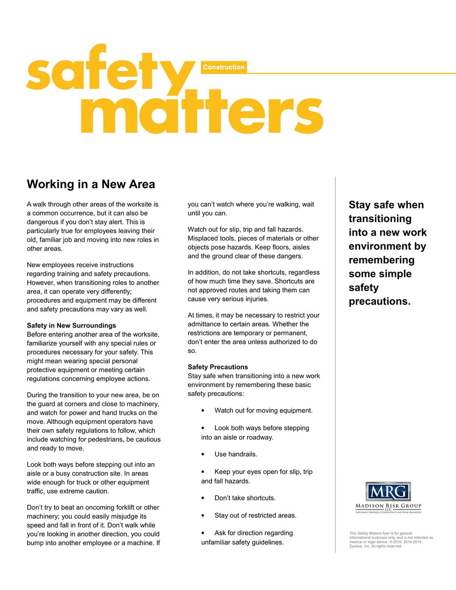 RiskMadison's tweet image. Have you been moved to a new area on your jobsite? 

If so, take a look at these tips...

#insurance  #riskmanagment