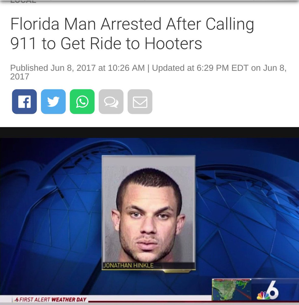 theabstractlife's tweet photo. My #FloridaMan birthday headlines had many excellent nominees but my two favorites were, "Florida man arrested along with pet monkey for car theft" and "Florida man arrested after calling 911 to get a ride to Hooters" https://t.co/AVPJPxVa71