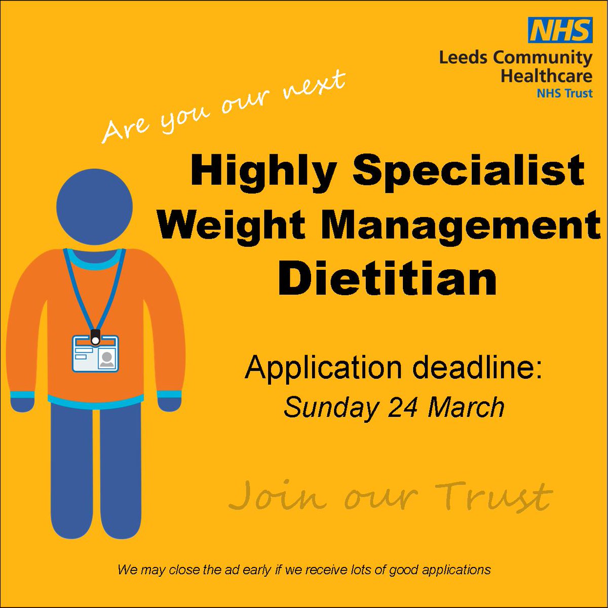 LCHNHSTrust's tweet photo. Are you an experienced #dietitian looking for an exciting new challenge?
Join our innovative, award winning Nutrition and #Dietetics multi-disciplinary team in this Band 7 role and help shape our new service
Find out more and apply now on #NHSjobs 👉 https://t.co/Sdl2ARVW2J https://t.co/ocscCoxbws