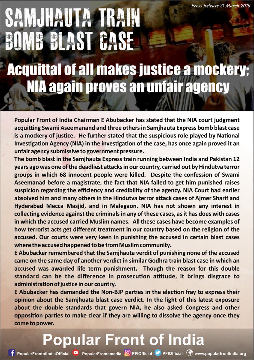 FARHANF787's tweet photo. नाइंसाफी देश की बर्बादी।
#injusticeruinationnation
#injustice
#SamjhautaBlastCase 
#modidefeat https://t.co/N5ZKcUN3AC