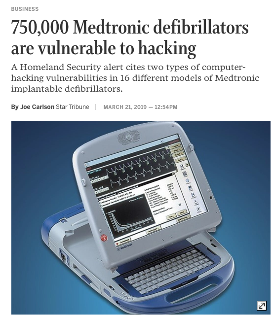 br_'s tweet photo. NOBODY PANIC! yrs truly quoted in a thoroughly researched @_JoeCarlson news story about a #medtronic implantable cardiac device vulnerability announced today: https://t.co/jZLenJfvlj [1/8] https://t.co/YjwCxsrR18