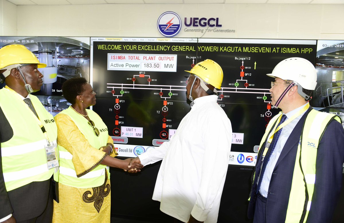 KagutaMuseveni's tweet photo. At 2.30pm today, I turned on the switch to officially commission the 183MW Isimba Dam, bringing our national electricity generation to 1,167MW from the current 984MW. #IsimbaCommissioning https://t.co/84KNLxqkbM