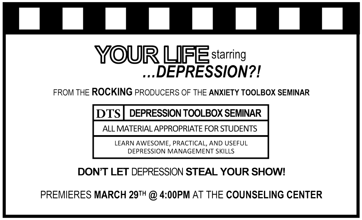 UDaytonWellness's tweet photo. Join  the Counseling Center on March 29th at 4 PM for the Depression Toolbox Seminar. https://t.co/JVrdWXzlK6