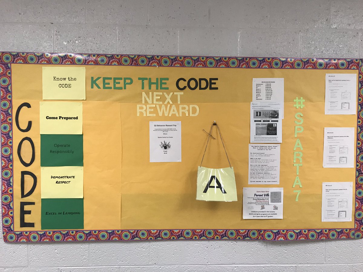 DannyAJones2's tweet photo. SES 7th Grade CODE Bulletin Board! #sparta7 #striveforfiveinthehive @SpartaElemSch @DCWebb81 @jennylemasters https://t.co/iBce3jOpnR