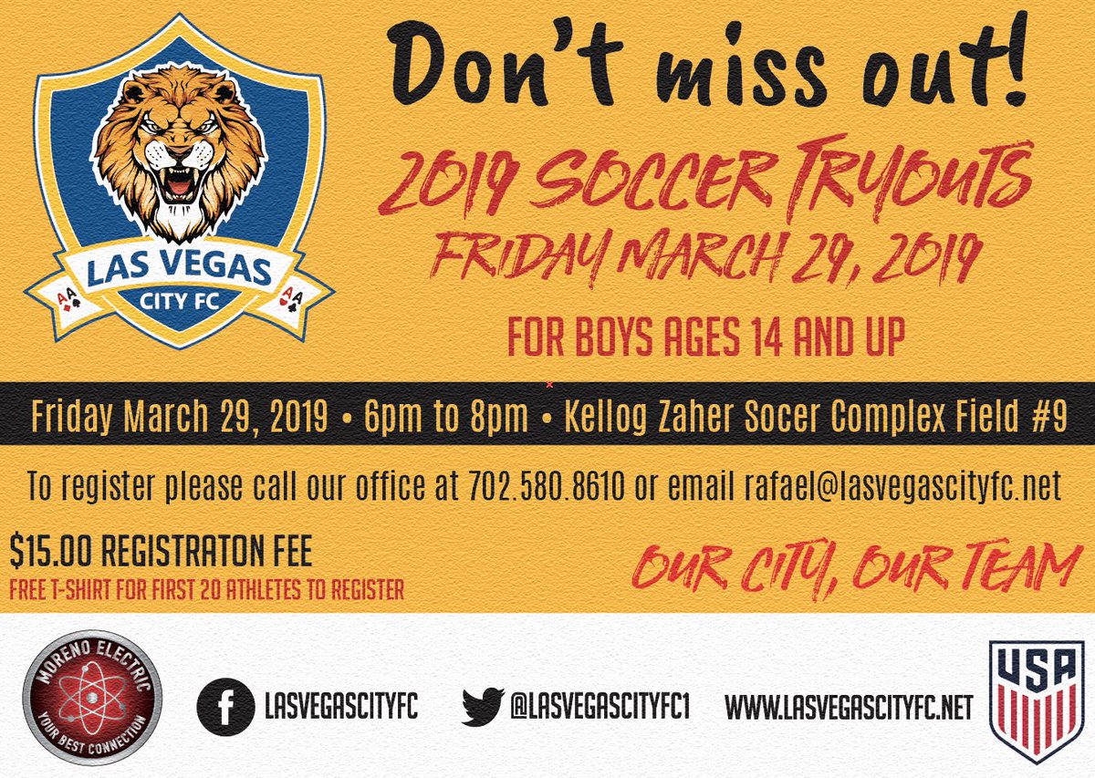 Tryouts are around the corner, to register call our office or send us an email rafael@lasvegascityfc.net