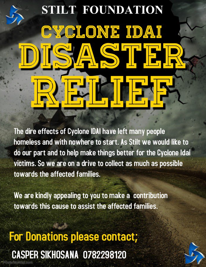 Stiltfoundation's tweet photo. Hey people. Lets all get together to support our brothers and sisters in #Chimanimani 
Contact the number provided to assist with your donations.
#CycloneIdai #ThursdayThoughts  #Zimbabwe https://t.co/b2VU78BnfC