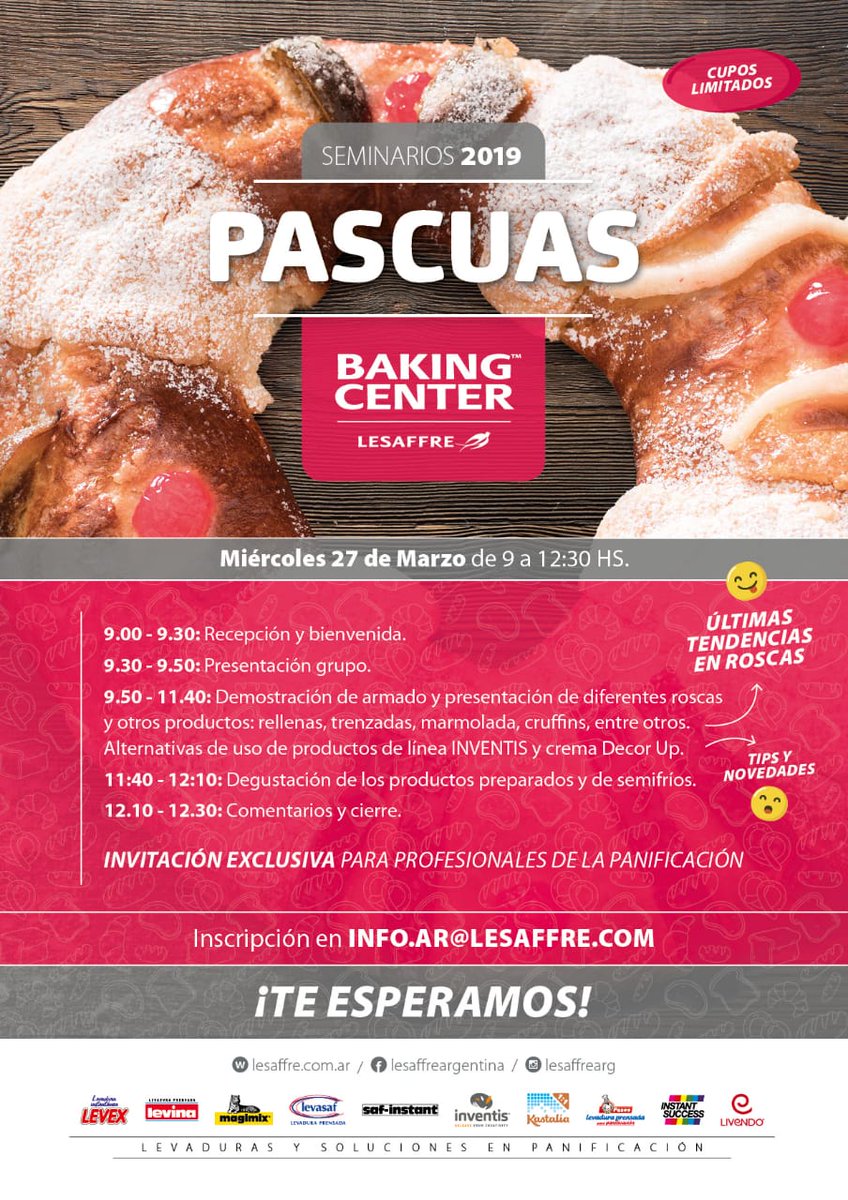 Faipa_Arg's tweet photo. SEMINARIOS 2019! 👨‍🍳

¡Participa!
Lo único que tenes que hacer es invitar a tus Panaderos amigos e ingresar en el link de inscripción.

https://t.co/6j1TjO2qF4…

Una oportunidad para compartir experiencia y conocimiento de lo que te apasiona.

Inscripciones: info.ar@lesaffre.com https://t.co/px2IplCF9p