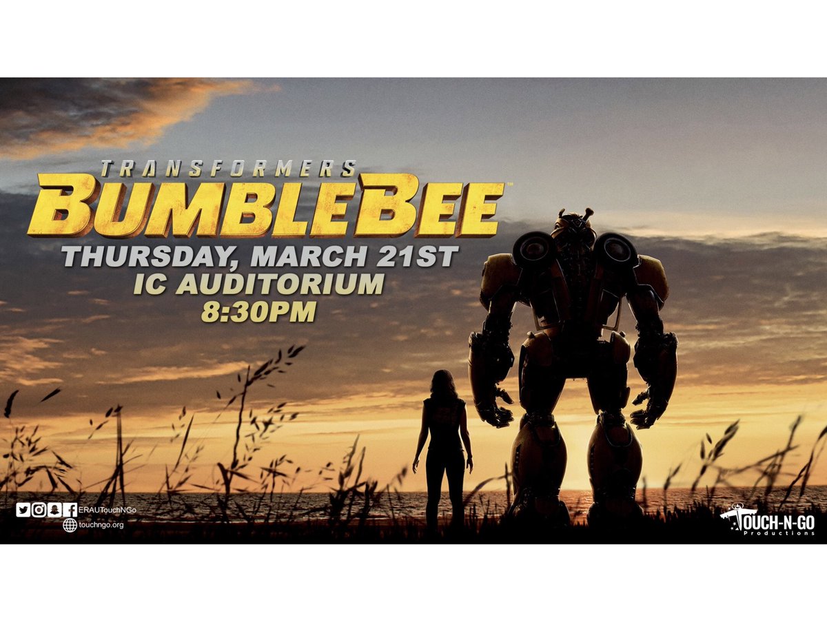 ERAUTouchNGo's tweet photo. Don’t you love our weekly Thursday night movies? I know I do! This week we are showing Bumblebee in the IC Auditorium at 8:30pm 3/21/19! Don’t forget that you can earn free prizes. This is your last chance to enter to win free and early access Chris D’Elia tickets! https://t.co/iI4yt9AfcV