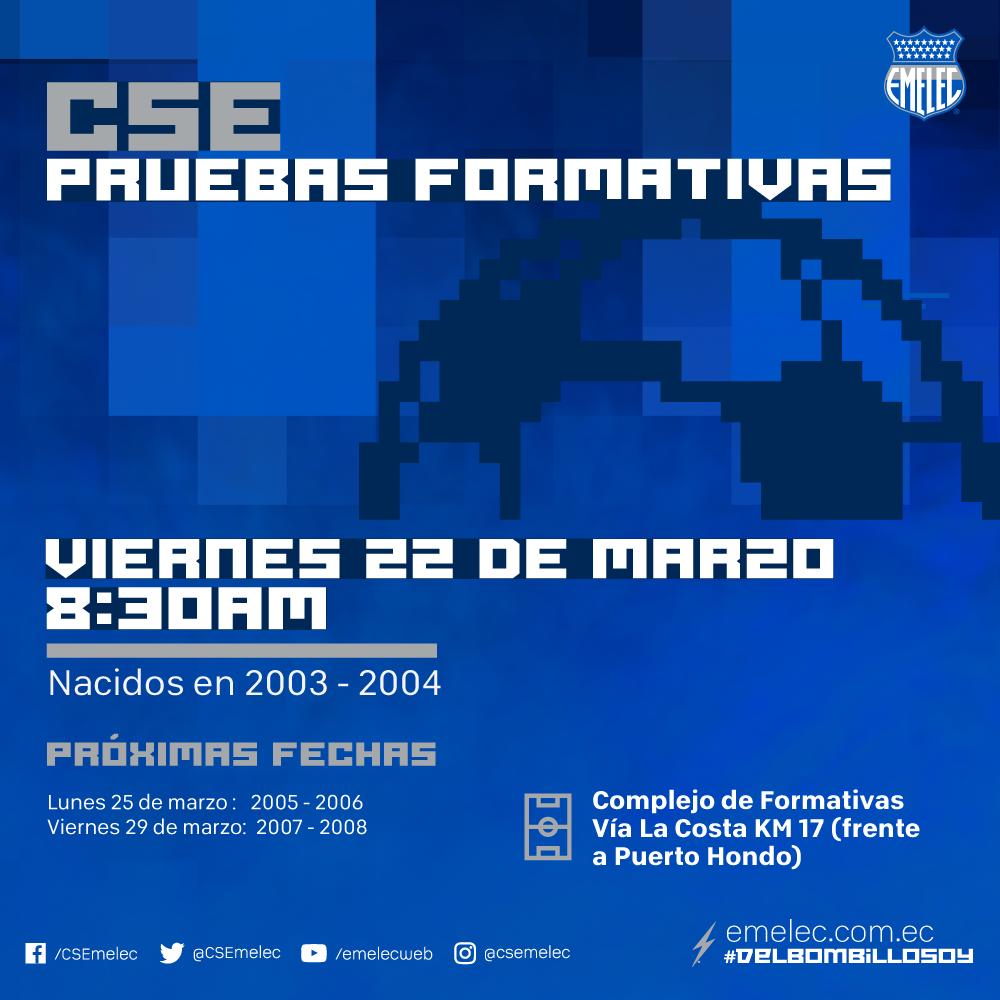 CSEmelec's tweet photo. MAÑANA se realizarán las pruebas para ingresar a las formativas del mes de marzo, categorías 2003-2004. #FormativasCSE https://t.co/w1XhLi9I47