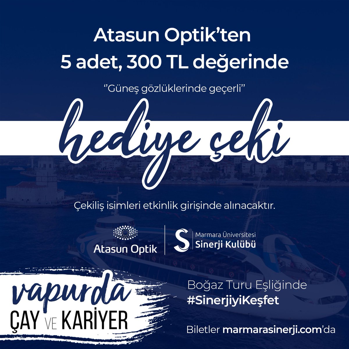 Sinerjide Çekiliş Var!

Twitter hesabımızı takip et, ilgili paylaşımı retweetle ve etkinliğimize katıl, <a href="/atasunoptik/">Atasun Optik</a> ’ten 5 adet 300 TL değerinde hediye çekini kazananlardan biri olma şansını yakala! #sinerjiyikesfet 

Tarih: 22 Mart Cuma
Saat: 10:00-12:00