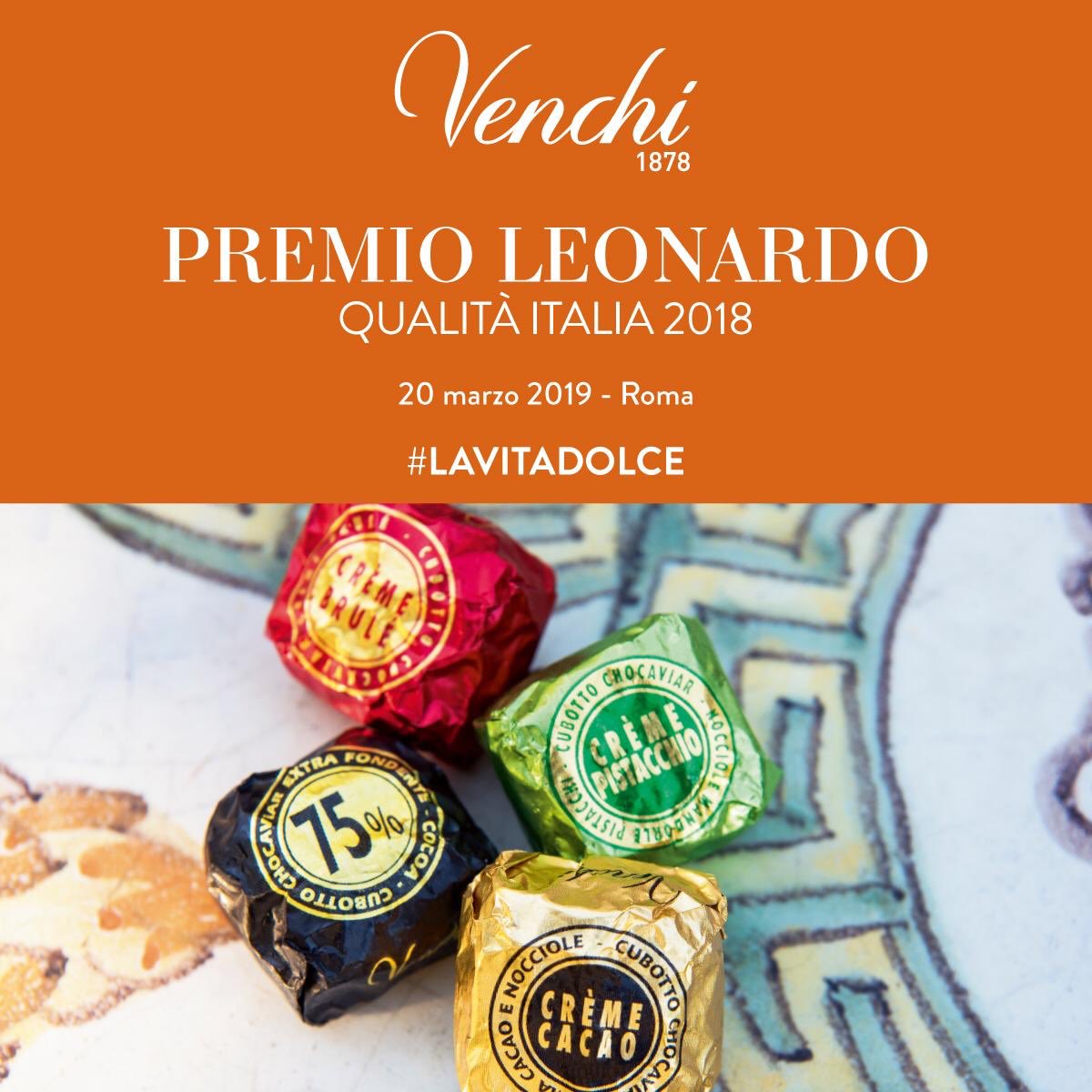 Siamo orgogliosi di comunicare di aver ricevuto il Premio Leonardo Qualità Italia 2018: riconoscimento conferito ogni anno dal Capo di Stato alle aziende più rappresentative del Made in Italy nel mondo Il nostro ringraziamento a tutti voi che ci aiutate a diffondere #LAVITADOLCE