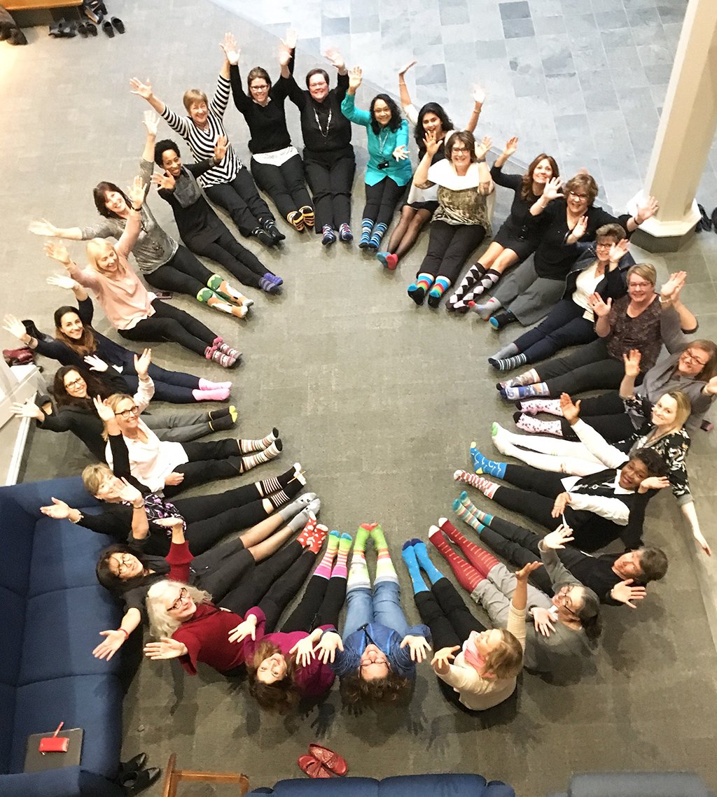 DPCDSBSchools's tweet photo. Staff at the Catholic Education Centre are 'Rocking Their Socks' in support of World Down Syndrome Day! #LotsOfSocks #WorldDownSyndromeDay #WDSD19 #DPCDSB https://t.co/fDwhe8j3IS