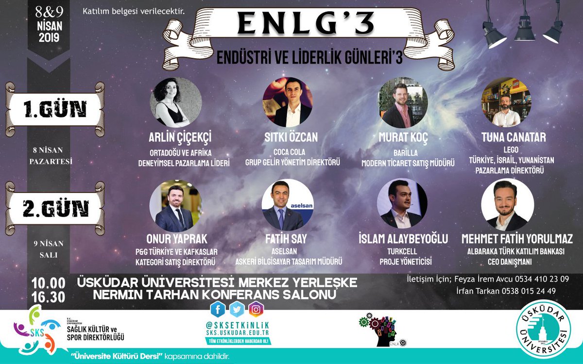 Üsküdar Üniversitesi Endüstri ve Liderlik Kulübü olarak düzenlediğimiz ve birbirinden değerli konuşmacıları ağırlayacağımız Endüstri ve Liderlik Günleri etkinliklerinin 3.sü 8-9 Nisan tarihlerinde gerçekleşecek. Ayrıntılar ve kayıt için: docs.google.com/forms/d/1aBCj8…