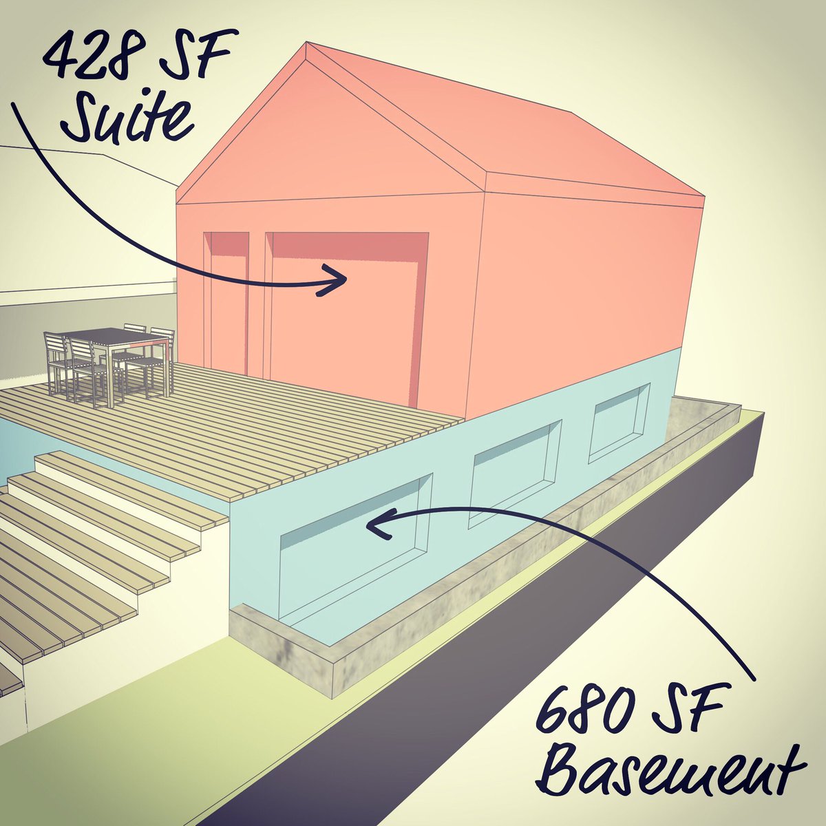 modworks_'s tweet photo. How do you find more living space in your #gardensuite? Build down! Our homeowner doesn’t want a 2-story structure in their yard, nor do they want to tear down a recently built garage. Building a basement is a great way to increase floor area in a #gardensuite. https://t.co/JO5z0mTH7U