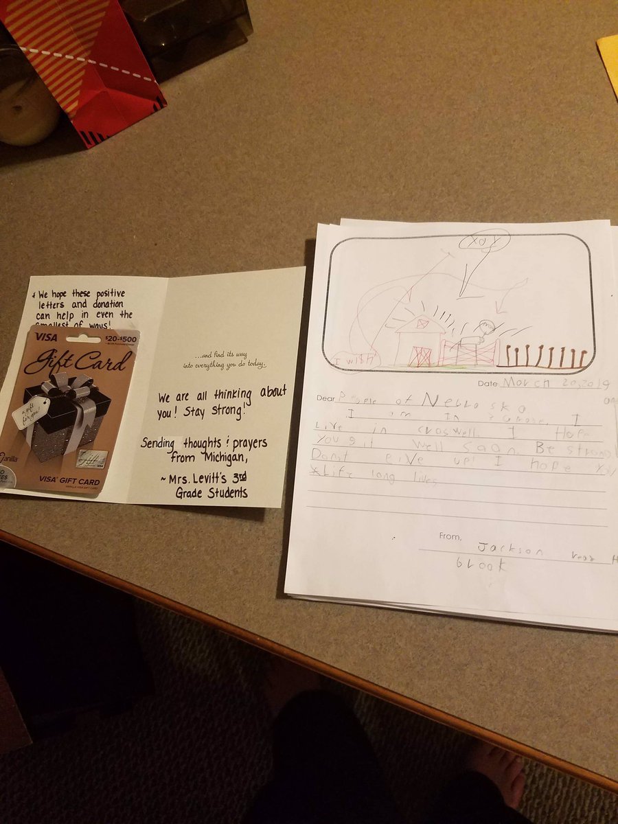 AgComRelief's tweet photo. Big thanks to Jackson Holbrook and his class in Croswell, MI for the letters and gift card for farmers in Nebraska! #KidsHelpingFarmers #FarmersHelpingFarmers #HaulinHope #AgCommunityRelief https://t.co/PXnqLgRExA