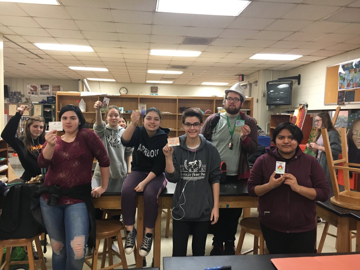 OhsArts's tweet photo. We love our Artist Trading Cards. Thank you ⁦@MiniMatisse⁩  for letting us participate again this year. We love them! Mrs. Henderson’s Upper Level Art Class. https://t.co/Bnhw2YLYMV