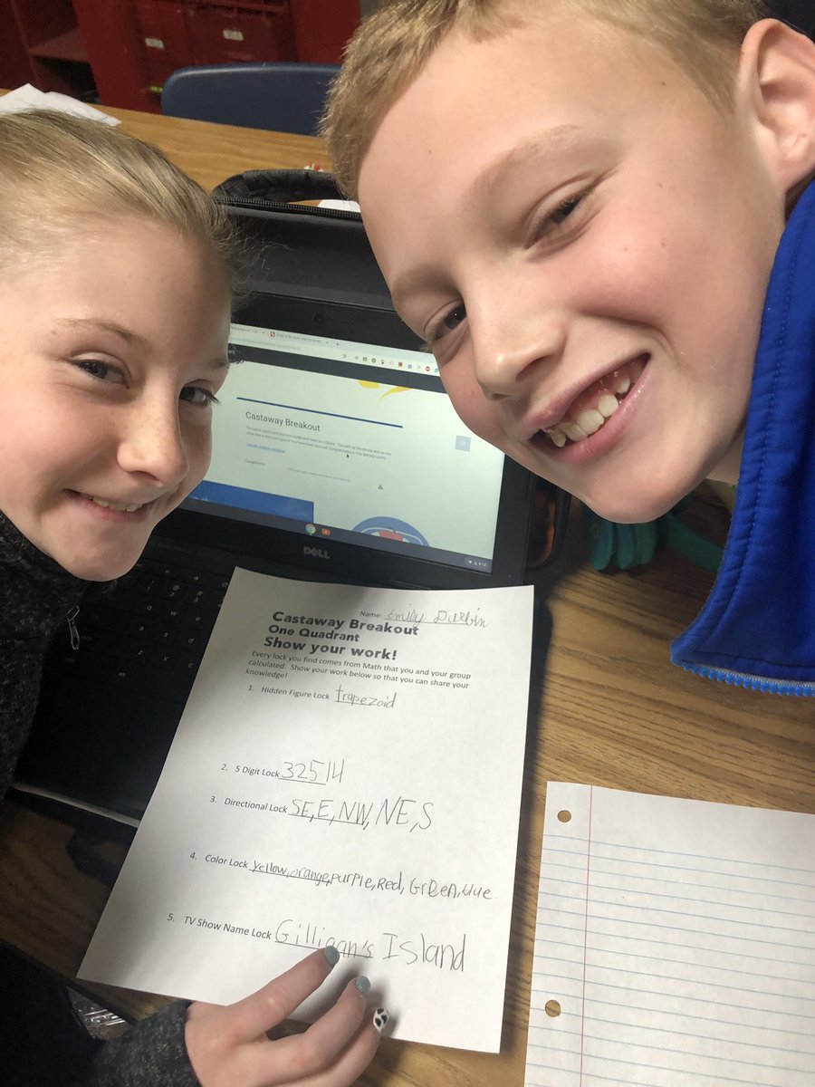 Naz5thgrade's tweet photo. #Breakout We started our day with a Math Digital Breakout #Castaway stranded on an island and needed food... Riley escaped first with Gracie close behind👍🏼😎! Loved practicing math skills this morning❤️thanks #MathChick for great resource! https://t.co/lvdlTkY4tL