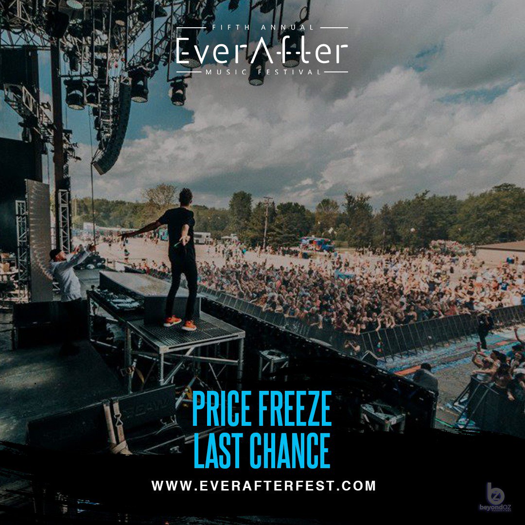EverAfterFest's tweet photo. LAST CHANCE ⏰: Price Freeze on all tickets ENDS today at 12pm EST!
Buy any 3-Day ticket online before today at 12pm EST and receive FREE access to our #EAMF19 pre-party with @YELLOWCLAW , @ziasounds + more. Grab your tix now and avoid the price increase: https://t.co/PHrk9UYNKE https://t.co/8JWlnQixKL