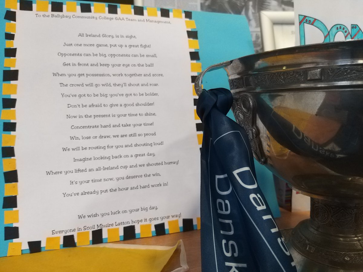 BallybayCC's tweet photo. 'All Ireland Glory is in Sight' #BCC
What a unique and creative Good Luck message from everyone at @LattonNS!
A massive thank you to the school for their support #ShowYourSupport #ManyClubsOneSchool #Creativity #Poetry https://t.co/jjm5pUXXzL