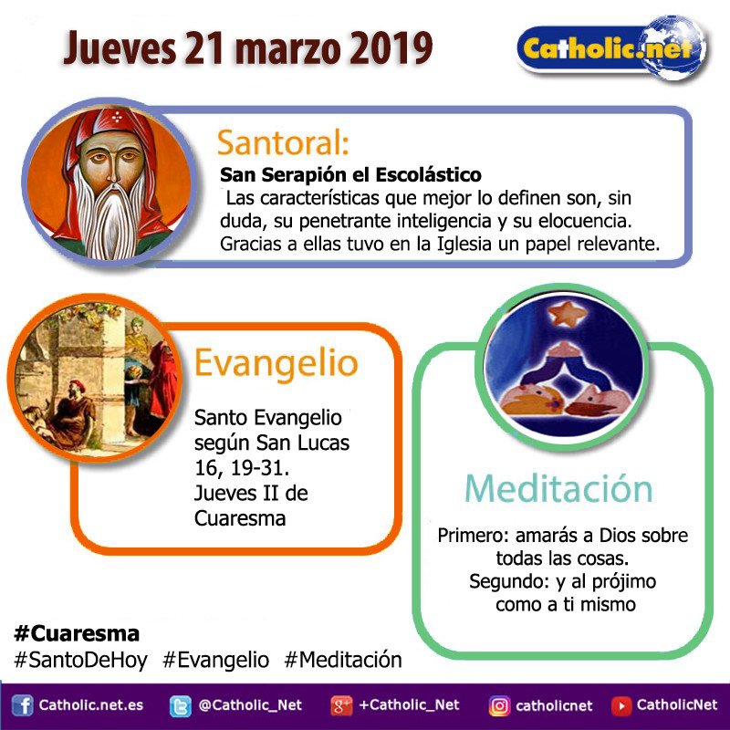 San Serapión el Escolástico  bit.ly/2TS4iOT #SantoDeHoy
Y un mendigo llamado Lázaro estaba echado en su portal  bit.ly/2uskdo1 #Evangelio
Los mandamientos se resumen en dos  bit.ly/2CwKvtx #Meditación