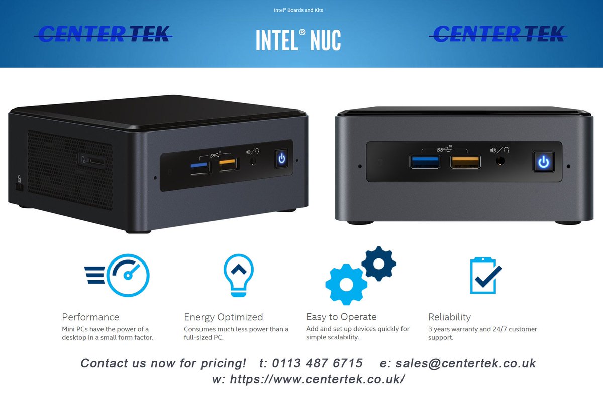 CentertekLtd's tweet photo. These intel NUC's are flying off the shelves! Contact us for pricing! 
#smallpcs #lowcarbonfootprint #businessmachines #cheapcs #intelnuc #sffpcs #sffcomputers #cheapcomputers #computersforschools #businesscomputers #workcomputers #pc #pcs #smallcomputers #sff #nuc #intel https://t.co/6XJu1TmWXl