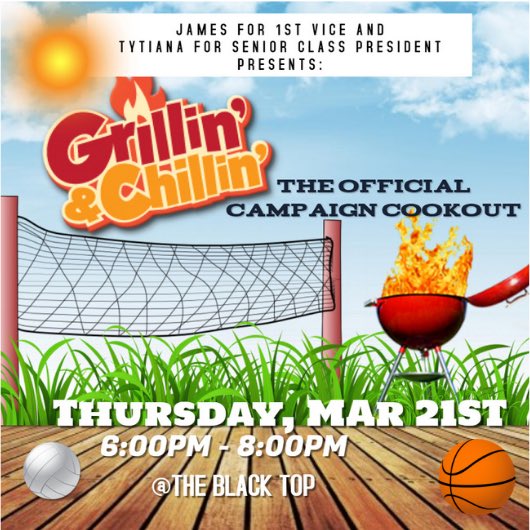 _ana_marie's tweet photo. Join Tytiana & James TONIGHT for the OFFICIAL Campaign Cookout!! Come Chat with Us Today @6 about the issues concerning YOU!! Da Bruhz on Grill Control π£π£ #Tytiana4SeniorClassPrez #FindingTheMissingPiece #TY4Prez #TheSMITHAdministration #MakingSTRIDESWithJAMES πππ https://t.co/XeWlpI6zL4