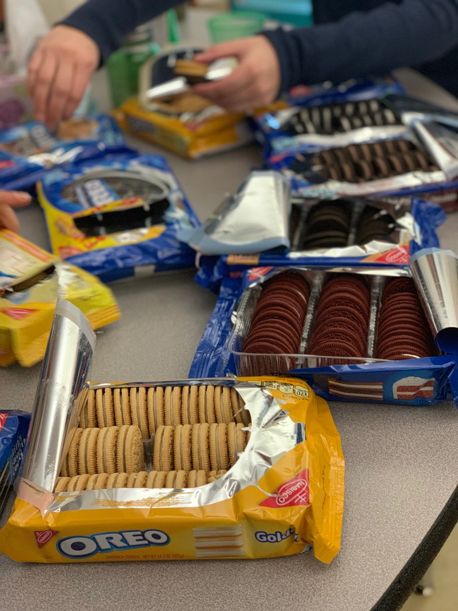 Miss_Geiss's tweet photo. Kicking off spring break with some Oreo Roulette! Our hallway of teachers brought different @Oreo cookies to throw into a bowl! Teachers had to blindly choose one and guess the flavor! #TeachMorris #MakeEverydayFun #OreoRoulette #LoveWhereYouWork https://t.co/Jj5L4vhLYR