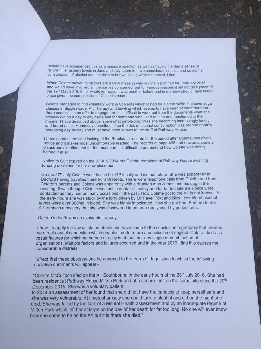 JusticeforCol's tweet photo. Coroner Martin Oldham’s narrative verdict from the inquest into the death of Colette McCulloch #JusticeforCol https://t.co/jlYmhxtb85