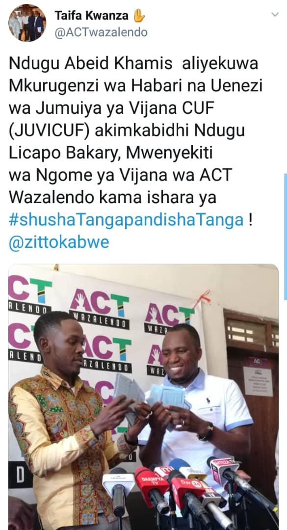 Vicent_Kassala's tweet photo. #ShushaTangaPandishaTangaSafariIendelee

@zittokabwe @IsmailJussa @fatma_karume @ACTwazalendo @MariaSTsehai @AdoShaibu @MwanaishaMndem2 @darmpya_  @juliusmassabo @kailakarama @idrisa_kweweta @ndala_mona @WistonMogha @johnpmbozu @JaneRithe @SeifAbalhassan @omarshaaban80 https://t.co/qzmCbqtLmt