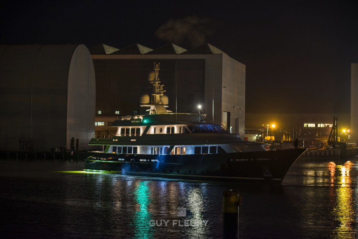 Dutchyachting's tweet photo. The 47m/ 154’2” #ValoriaB was lowered into the water with #DamenShipyards’ #synchrolift in #Harlingen last Tuesday. Also visible is the 93m/ 305ft #Eos, which will be #relaunched soon after her #extensive winter #refit by #Huisfit. Photo by Guy Fleury Photography. https://t.co/B1cAbfdjX1