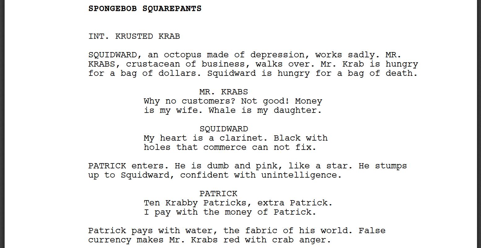 Keaton Patti On Twitter I Forced A Bot To Watch Over 1 000 Hours Of Spongebob Squarepants And Then Asked It To Write A Spongebob Squarepants Episode Of Its Own Here Is The