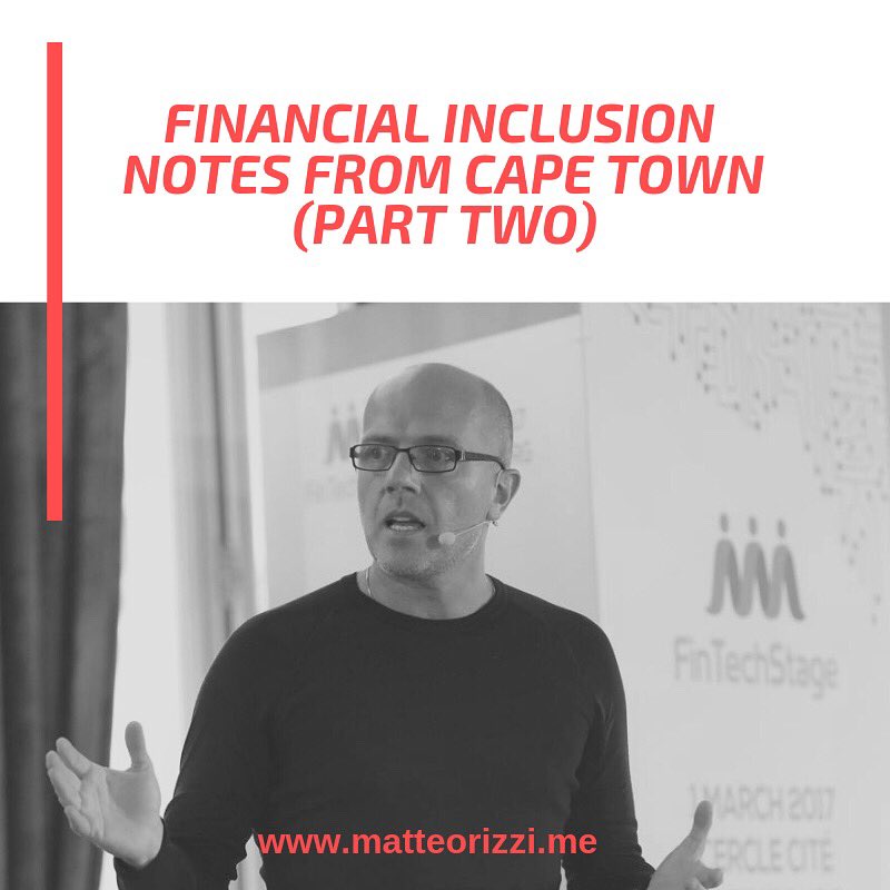 matteorizzi's tweet photo. My latest blog post is the second part of my notes on Financial Inclusion. Head over to https://t.co/kRn3DsmHhj to read.
#MatteoRizzi #MatteDiaries #FintechStage #Fintech #Entrepreneurs #Startups #Capetown #FinancialInclusion #EnablingCollaborativeInnovation https://t.co/cwhRuuEeMY