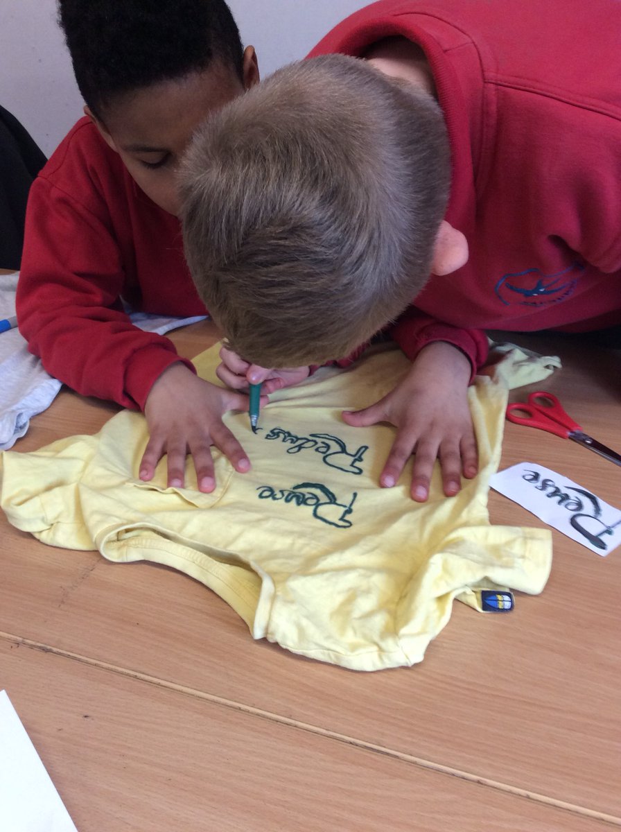 MaundeneSchool's tweet photo. Woodpeckers Class have designed and are in the process of making their slogan t-shirts ready for their fashion show.#upcycleRecycle #Throwawayculture #FashionforChange https://t.co/FPgOVKnedQ