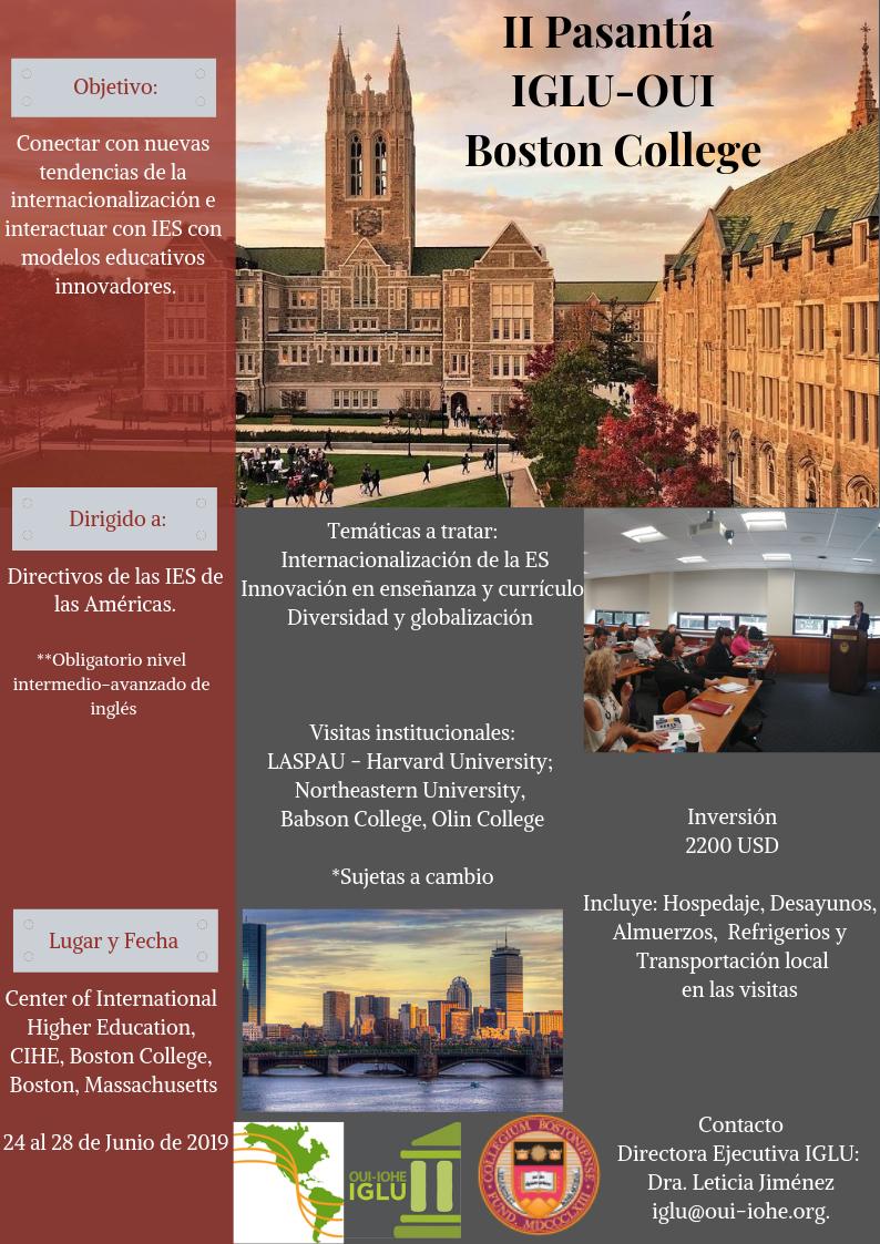 OUIIglu's tweet photo. Inscripción abierta – II Pasantía IGLU- OUI Boston College “#Innovación e #Internacionalización de la Educación Superior”. 24 al 28 de Junio, Center of International Higher Education (CIHE). Registro: https://t.co/DSYmgfZzcn https://t.co/Xrh4IyGa3W