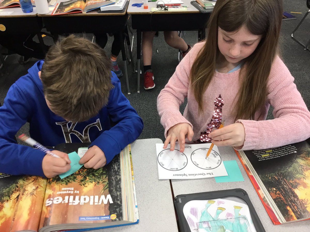 dorausclass's tweet photo. Students used The Question Spinner to help themselves write questions about the expository text we read, “Wildfires”.  #engagePrairie @prairie512 https://t.co/zmSJ4l2Xwn