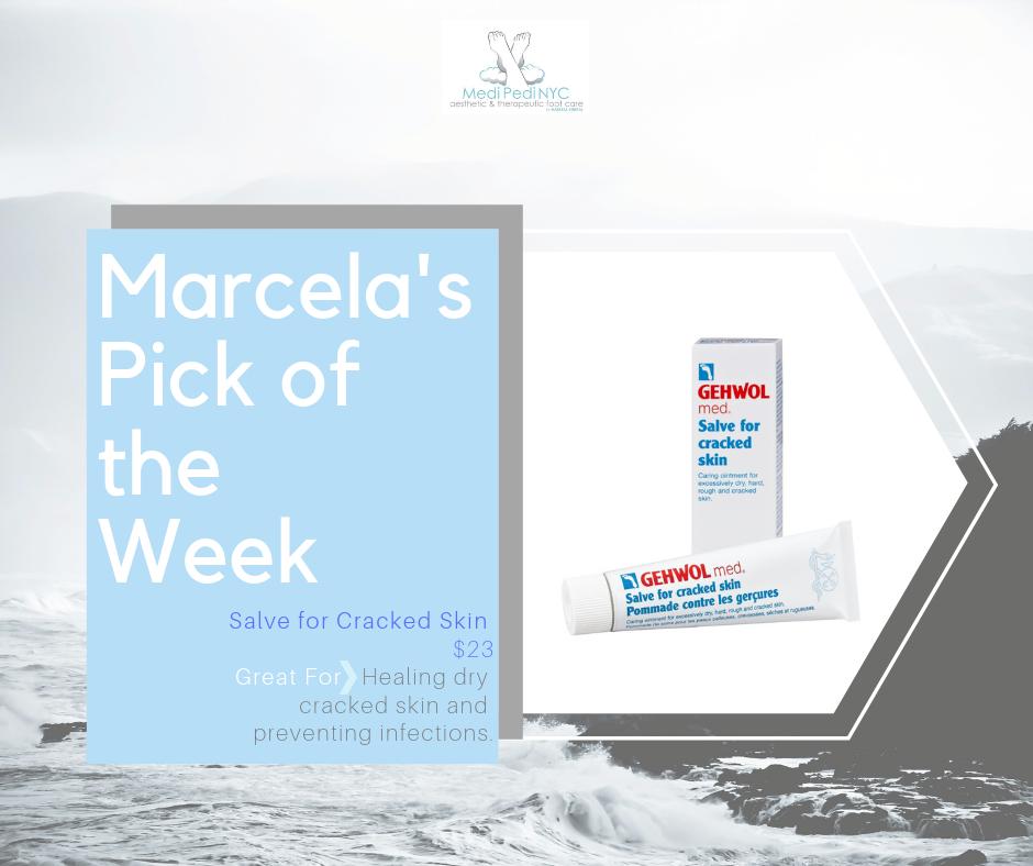 Maintain your great medi pedi results from home! Marcela suggests our Salve for Cracked Skin for dry cracked heels. Now available for purchase directly from our site!