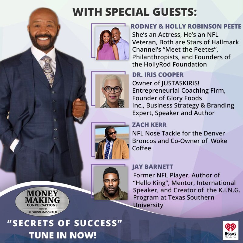 RushionMcDonald's tweet photo. Listen now to hear this latest @iheartradio podcast episode of #MoneyMakingConversations with Rodney &amp; #HollyRobinsonPeete, #DrIrisCooper, #ZachKerr &amp; #JayBarnett. LISTEN: https://t.co/aBSRUrq1jS #HollyRodFoundation #MeetThePeetes #JustAskIris #WokeCoffee #HelloKing #KINGProgram https://t.co/J8Gvo9OnBu