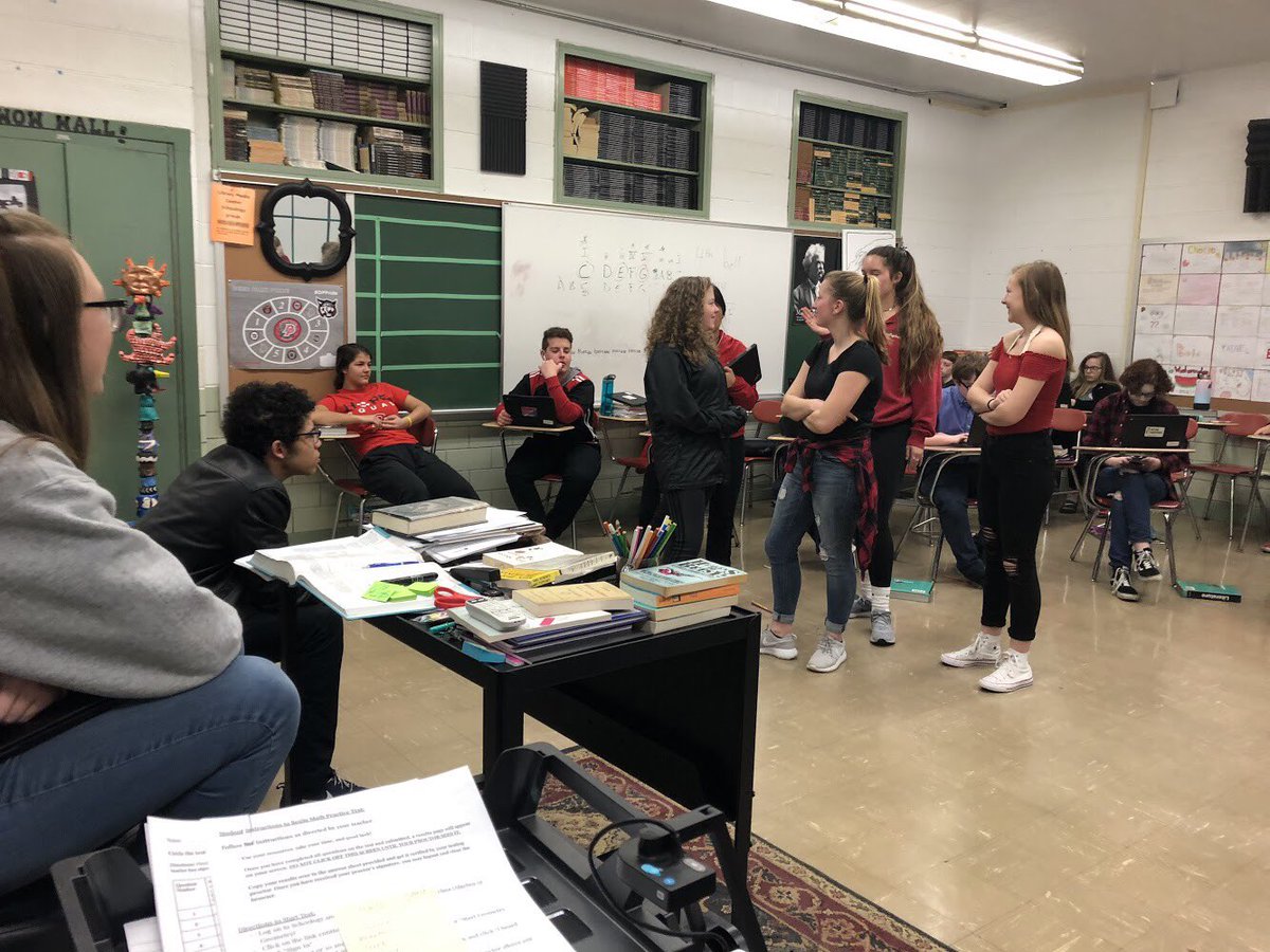 DeerParkHS's tweet photo. Freshmen working on hard on their Project 38 play with an actor from The Cincinnati Shakespeare Company! #DPCats https://t.co/88Do0gniBp
